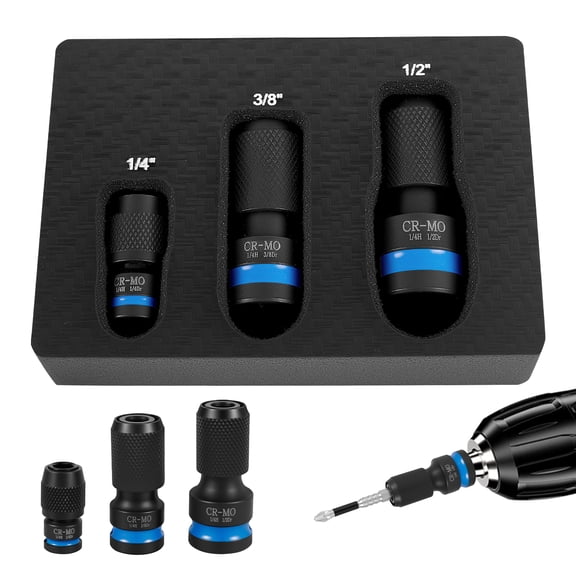 Impact to 1/4 Hex Converter-1/2 3/8 1/4 Inch Square Drive to 1/4 Inch Hex Bit Impact Socket Adapter with 3PCS Socket for Ratchet Wrench Drivers, Impact Bit Holders, Quick-Change Chuck