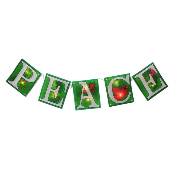 Impact 10-Count Green and Red Shimmering "PEACE" Lighted Mini Christmas Garland, 4.5ft White Wire