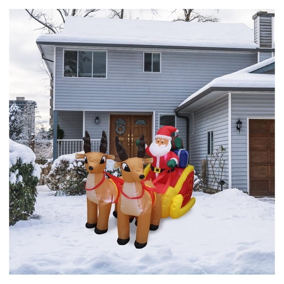 Impact 4 FT Christmas Inflatable Santa Claus On Sleigh with Two Reindeer Decorations Build in LEDs Lighted for Xmas Holiday Garden Lawn Patio Decor