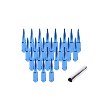 Impact Blue Spiked Solid Metal Lug Nuts M12x1.5 Thread Closed End Bulge Acorn Spike Lug Nut 24 Pcs 1 Socket Key
