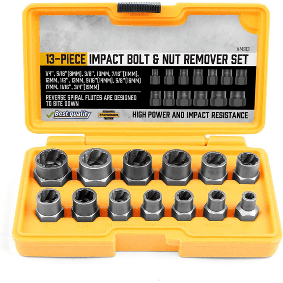 Impact Bolt Extractor Tool, 13PC Bolt Nut Removal Extractor Socket Tool Set