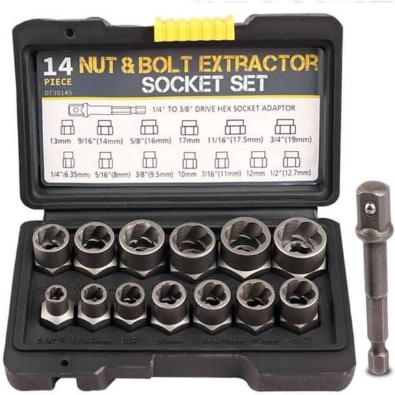 Impact Bolt & Nut Remover Set, 14Pcs Bolt Extractor Tool Set With Hex Adapter Nut Remover, Chromium Molybdenum Steel Bolt Extractor Tool Set