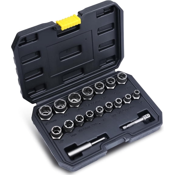 Impact Bolt & Nut Remover Set, 18 Pieces Bolt Extractor Tool Set, Stripped Lug Nut Remover, Extraction Socket Set for Removing Damaged, Frozen, Rusted, Rounded-Off Bolts, Nuts & Screws