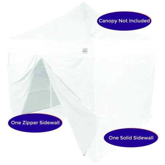 Impact Canopy 10 Foot Canopy Tent Wall Set ONLY, 1 Solid Sidewall and 1 Middle Zipper Sidewall, White