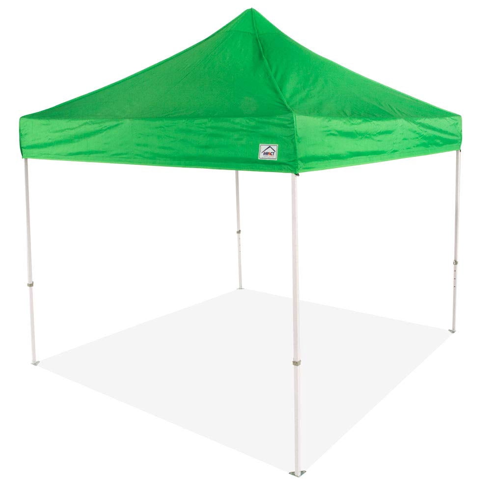 Impact Canopy 10x10 Pop Up Canopy Tent, Powder Coated Steel Frame, Straight Leg, Wheeled Roller Bag, Green