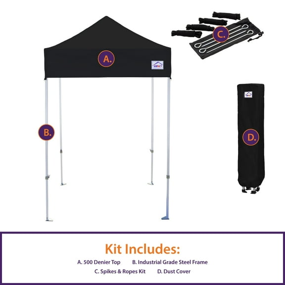 Impact Canopy 5x5 Pop Up Canopy Tent, Lightweight Powder Coated Steel Frame, Straight Leg, Black
