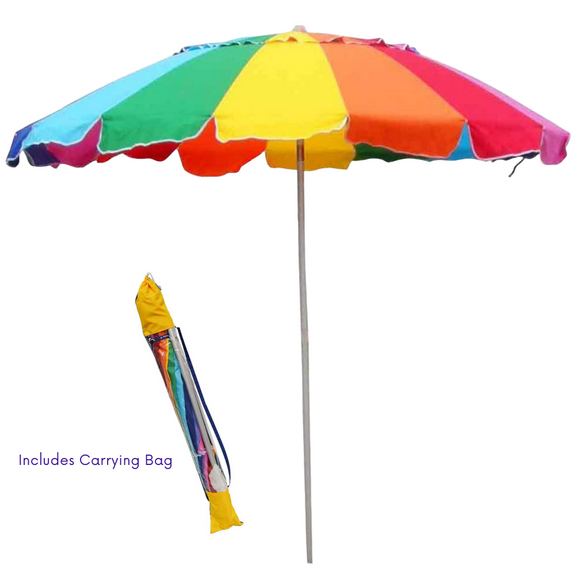 Impact Canopy 8-Foot Beach Umbrella, UV Protected, Vented, Tilt Pole, Sand Anchor, Carry Bag, Rainbow