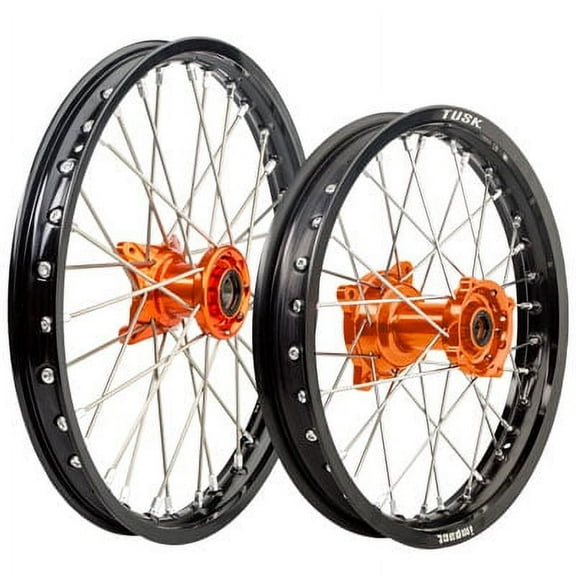 Impact Complete Front/Rear Wheel Kit 1.60 x 12/1.60 x 10 Black Rim/Silver Spoke/Orange Hub for KTM 50 SX 2015-2018