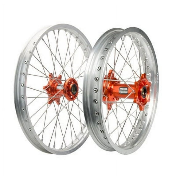 Impact Complete Front/Rear Wheel Kit 1.60 x 21/2.15 x 18 Silver Rim/Silver Spoke/Orange Hub for KTM 250 XC-F 2007-2009