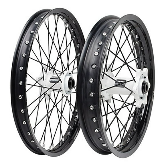 Impact Complete Front and Rear Wheel 1.60 x 21 / 2.15 x 18 Black Rim/Black Spoke/White Hub Compatible With Gas Gas EX 350F 2021