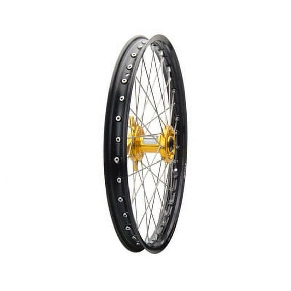 Impact Complete Wheel - Front 21 x 1.60 Black Rim/Silver Spoke/Yellow Hub For MZ, Suzuki
