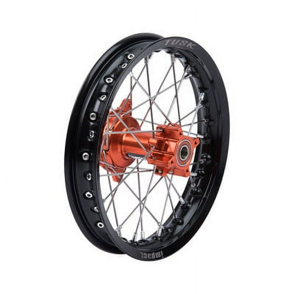 Impact Complete Wheel - Rear 12 x 1.60 Black Rim/Silver Spoke/Orange Hub For TM, Husqvarna, KTM