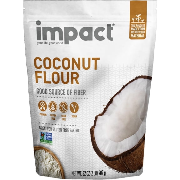 Impact - Conventional Coconut Flour, Gluten, Grain, Dairy & Soy Free, Vegan, Non-GMO, High Fiber, Low Carb, Fine Texture, 2lb Resealable Bag
