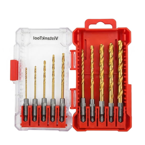 Impact Drill Bit Set 10pcs,1/16-1/4 Inch Titanium Hex Drill Bit Set, M2 HSS 1/4 Inch Hex Shank Quick Change,135 Degree Split Point, for Metal Steel Wood Plastic, Impact Driver Ready