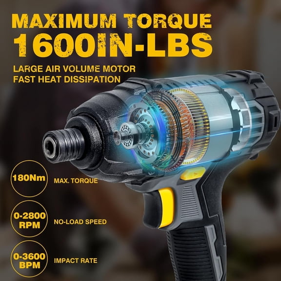 Impact Driver Kit 180Nm 20V Cordless Impact Drill Driver Set 1/4" All-Metal Hex Chuck 0-2800RPM Variable Speed, 2000mAh Lithium-ion Battery & 1H Fast Charger, 25 Pcs Driver Bits and Tool Bag