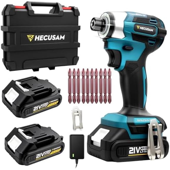 Impact Driver Kit,21V Max Torque 3095 In-lbs(350 N.m) Cordless Impact Driver Set with Two 2.0 Ah Battery, 1/4" Hex Chuck Power Impact Drill, 0-4000 RPM Variable Speed,10Pcs Bits,Toolboxes
