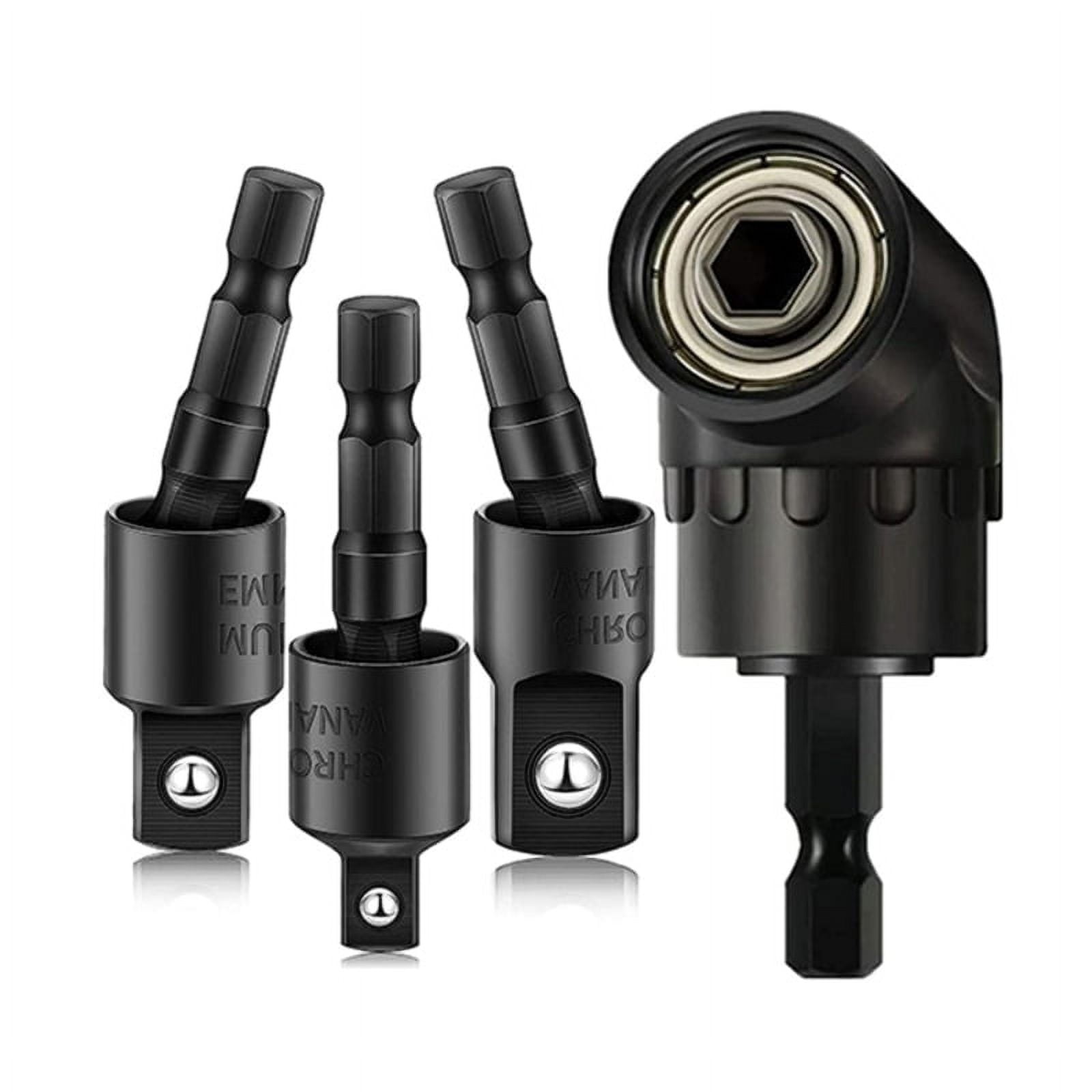 Flexible Drill Bit Extension Set – 105° Right Angle Attachment, 1/4 3/8 1/2 Socket Adapters, 360° Rotatable Impact Bits