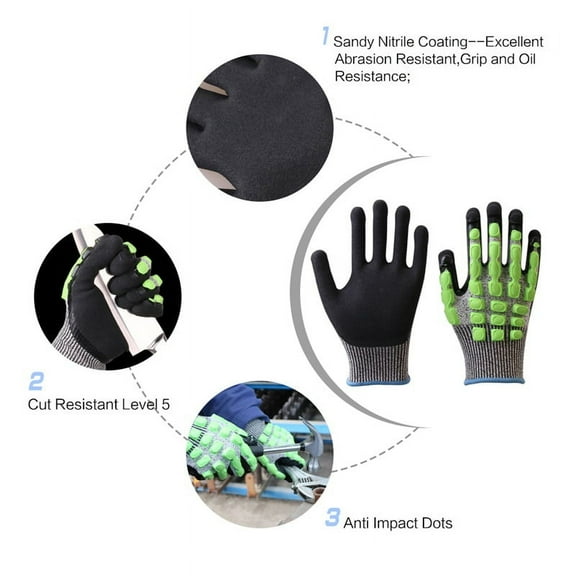 Impact Gloves Cut Resistant Grey Shell Black Nitrile Sandy Coating Work Safety Gloves Work Glove