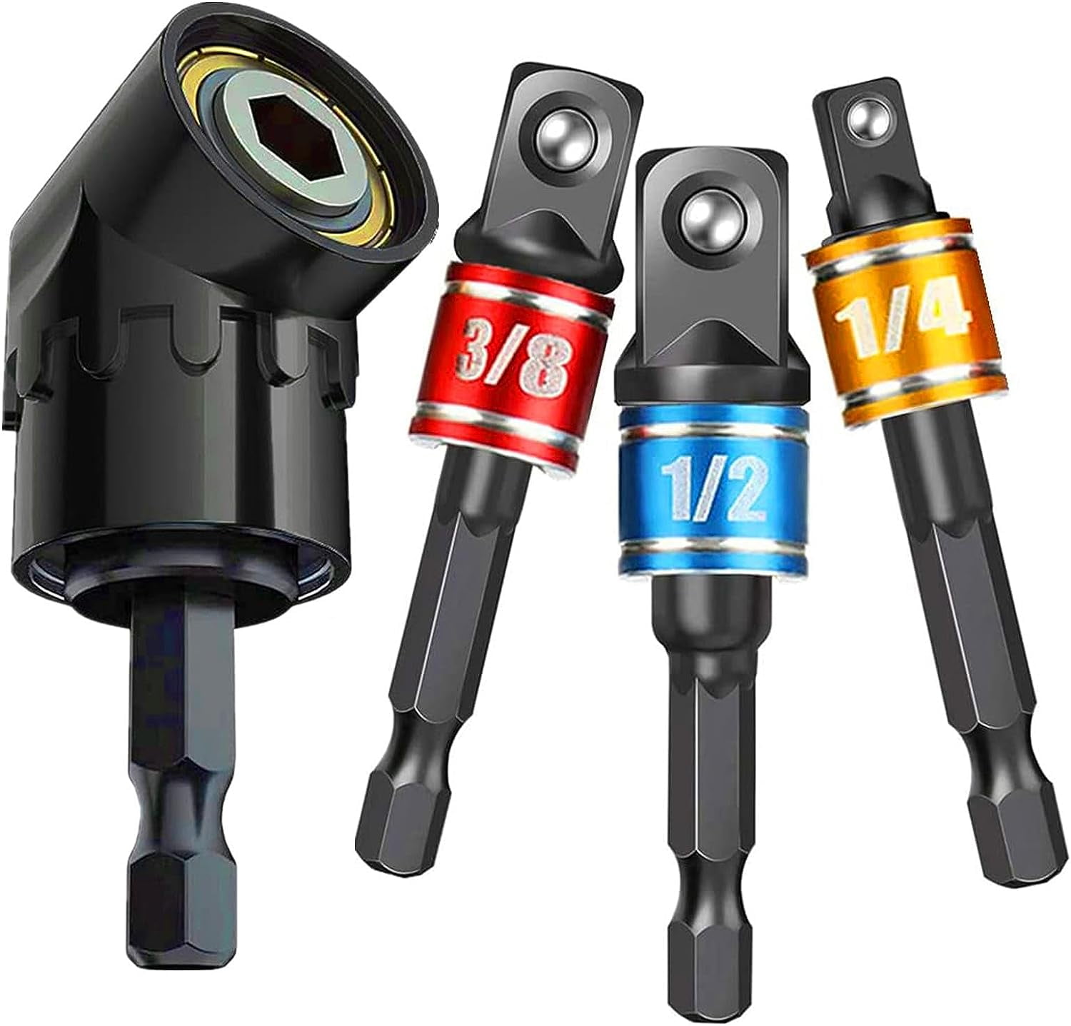 Right Angle Drill Attachment Set, Including Flexible Drill Bit Extension,  3pcs Angle Extension Power Drill Attachment with 1/4'' Hex Impact Shank