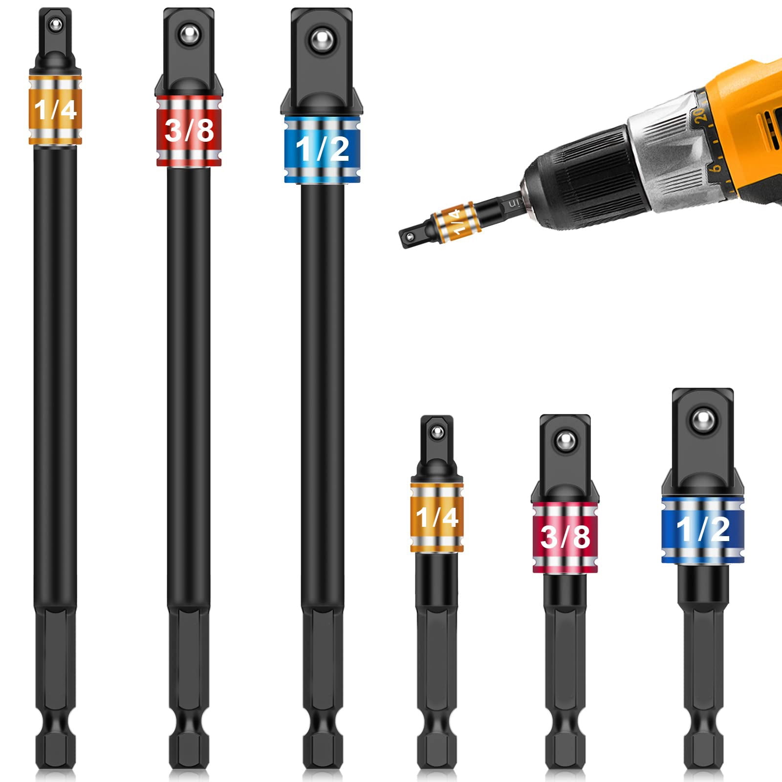 Tonsiki, Impact Grade Socket Adapter Set, 3 & 6 Inch, 6pcs - Walmart.com