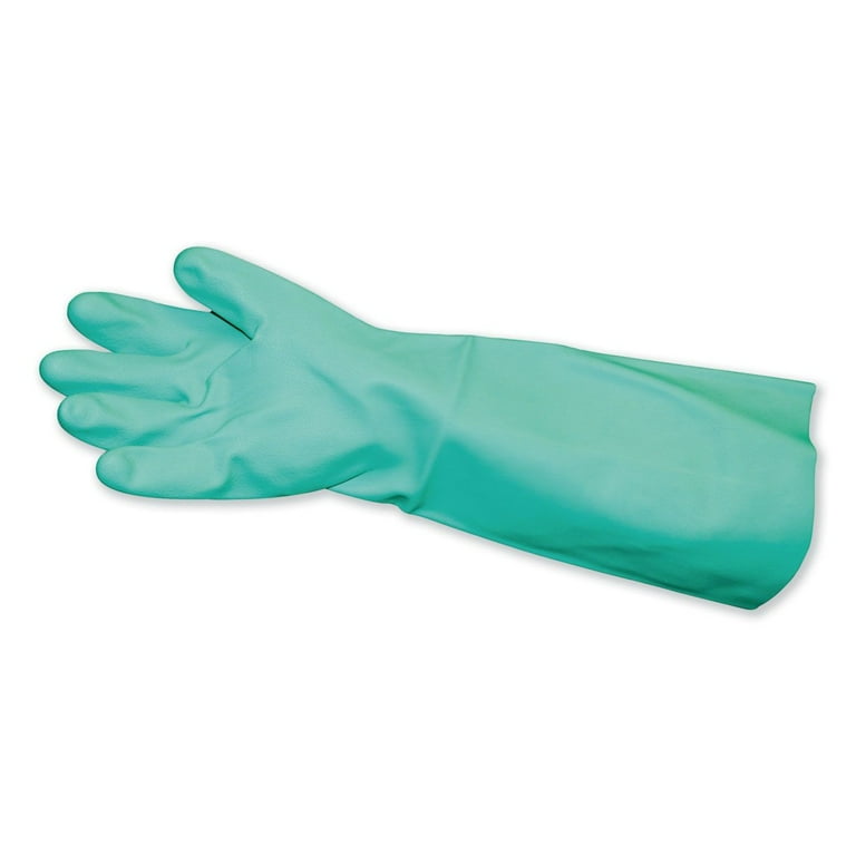 Long-Sleeve Unlined Nitrile Gloves, Powder-Free, Green, Medium, 12 Pair/Carton Long-Sleeve Unlined Nitrile Gloves, Powder-Free, Green, Medium, 12 Pair/Carton