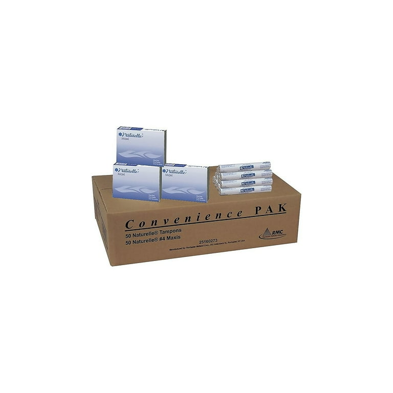 Naturelle Maxi Pad and Tampon Convenience Pack, For Vending, 50 #4 Maxi Pads, 50 Regular Tampons, Wrapped, 100/Carton Naturelle Maxi Pad and Tampon Convenience Pack, For Vending, 50 #4 Maxi Pads, 50 Regular Tampons, Wrapped, 100/Carton
