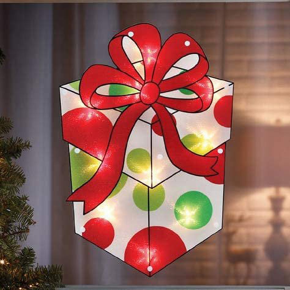 Impact Innovations Christmas Lighted Present Gift with Red Bow, 13” x