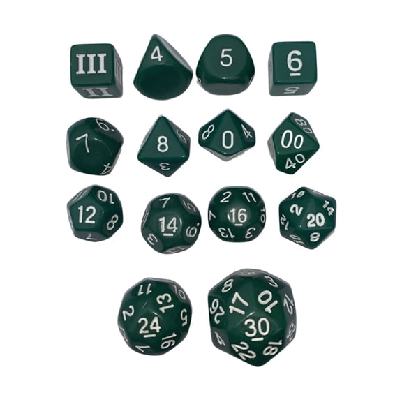 Impact Miniatures Dice of Unusual Sizes Set - Green w/White (14) New