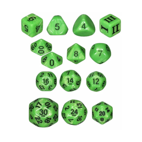 Impact Miniatures Unleashed Arcana Dice Set - Venom Bolt w/Black (14) New