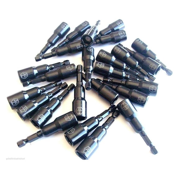 Impact Nut Setter Set - 25 Pack 7/16" Magnetic Hex Shank - 2-9/16" Length - 1/4" Quick Change - Laser Etched - Impact Rated Drill Bits