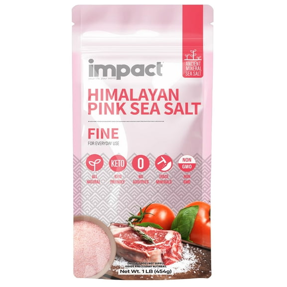 Impact Products Himalayan Pink Sea Salt, Gluten Free Fine-Grain Salt Substitute for Keto Diet & Everyday Cooking, 1 lb