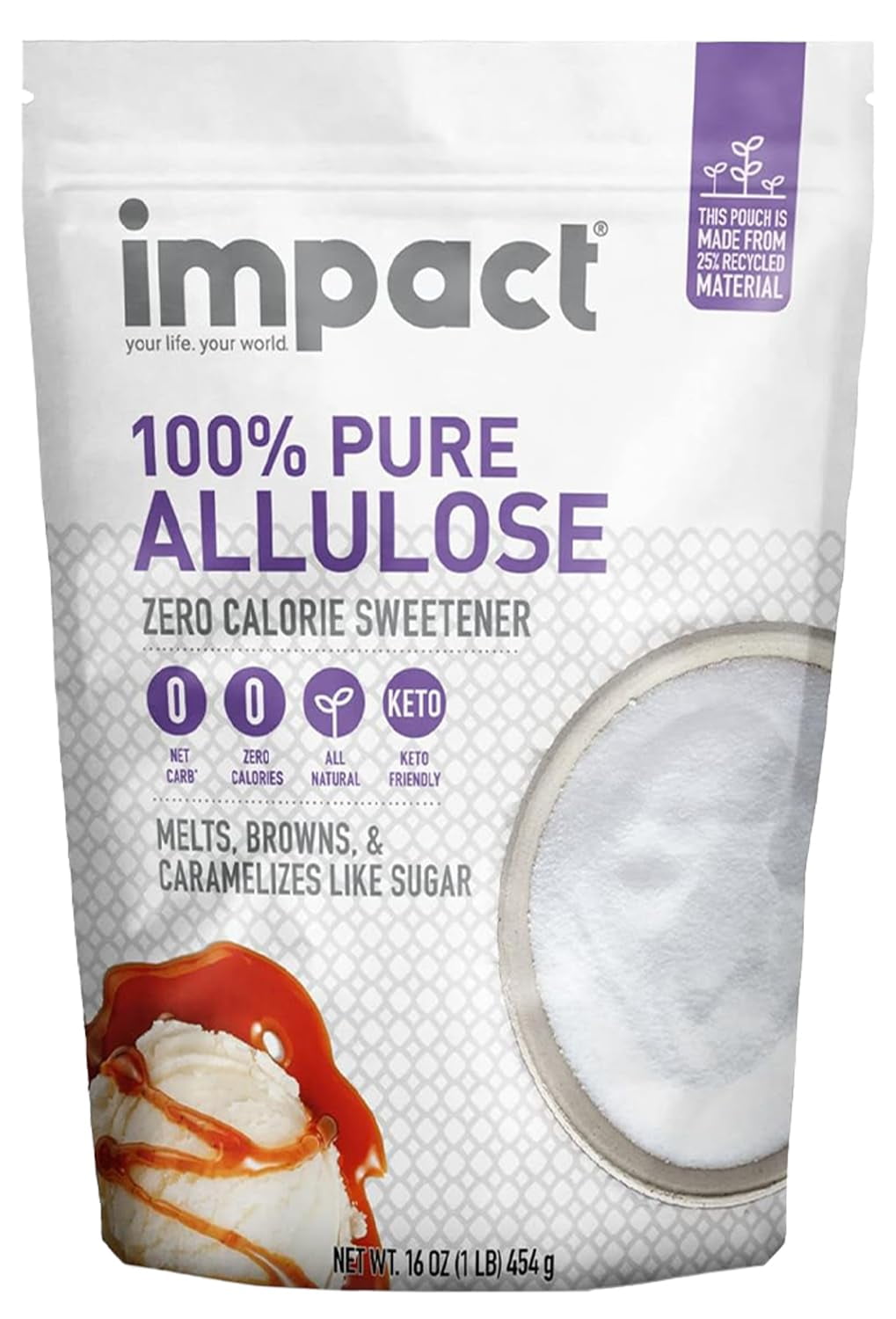 Impact Products Pure Allulose Sweetener Keto-Friendly Sugar Substitute Crystallized Blend, 1 lb