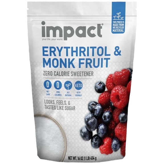 Impact Products White Monk Fruit Erythritol Sweetener Zero-Calorie Blend White Sugar Substitute, 1 lb