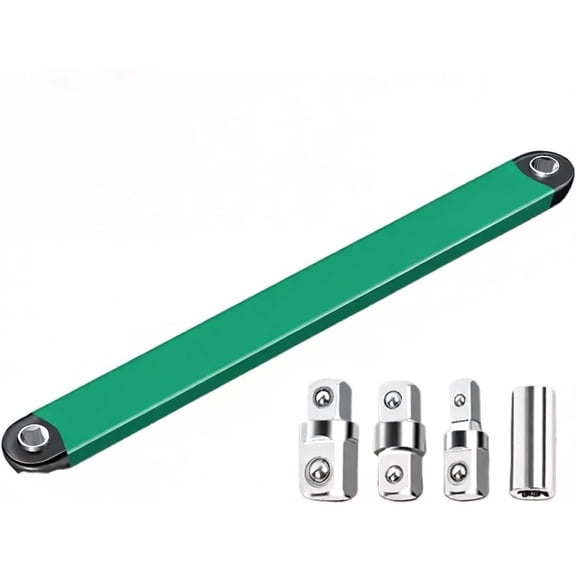 Impact Ready Offset Extension Wrench Set, Tight Reach Extension Wrench with 1/2, 1/4, 3/8 Drive Adapters for Small Spaces-Green