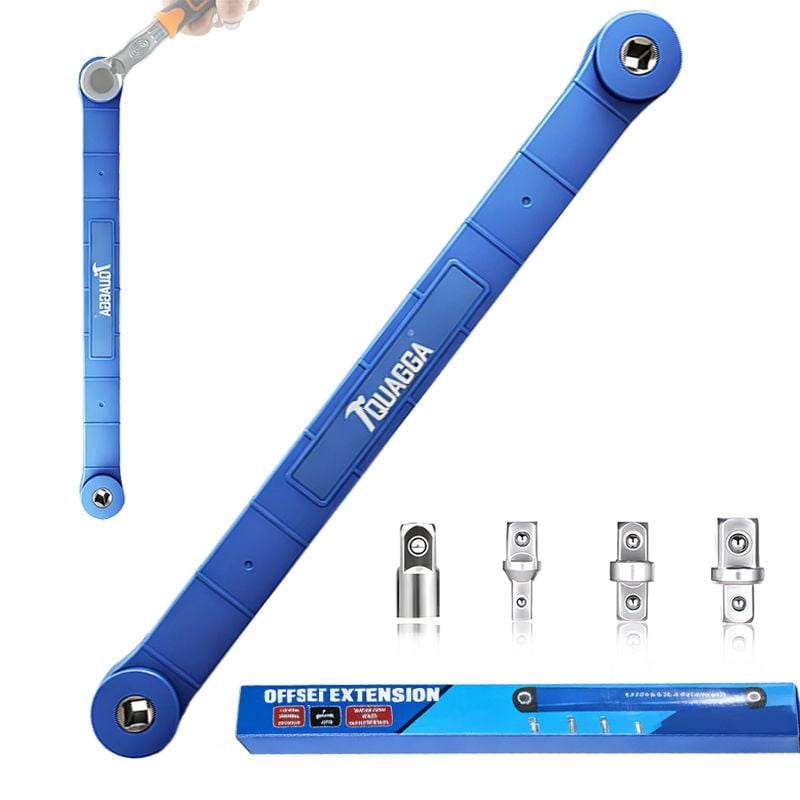 Impact Ready Offset Extension Wrench Set for Tight Spaces, Universal Reach Extension Tool with 1/2", 3/8" & 1/4" Square Drive Adapters, Zero-Degree Swing Design for Auto Repair & Home Maintenance