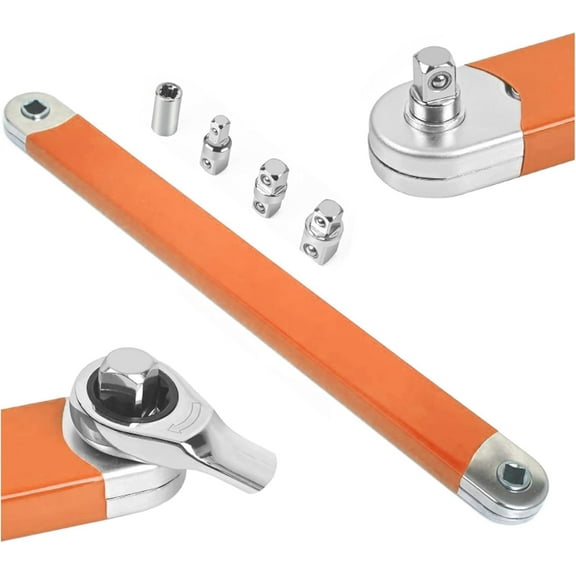 Impact Ready Offset Extension Wrench Set, Tight Reach Extension Wrench with 1/2, 1/4, 3/8 Drive Adapters for Small Spaces-Orange
