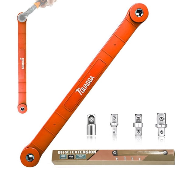 Impact Ready Offset Extension Wrench, Tight Reach Extension Wrench Set, With 1/2", 1/4" And 3/8" Square Drive Adapters, Universal Extensions Wrench For Small Place orange
