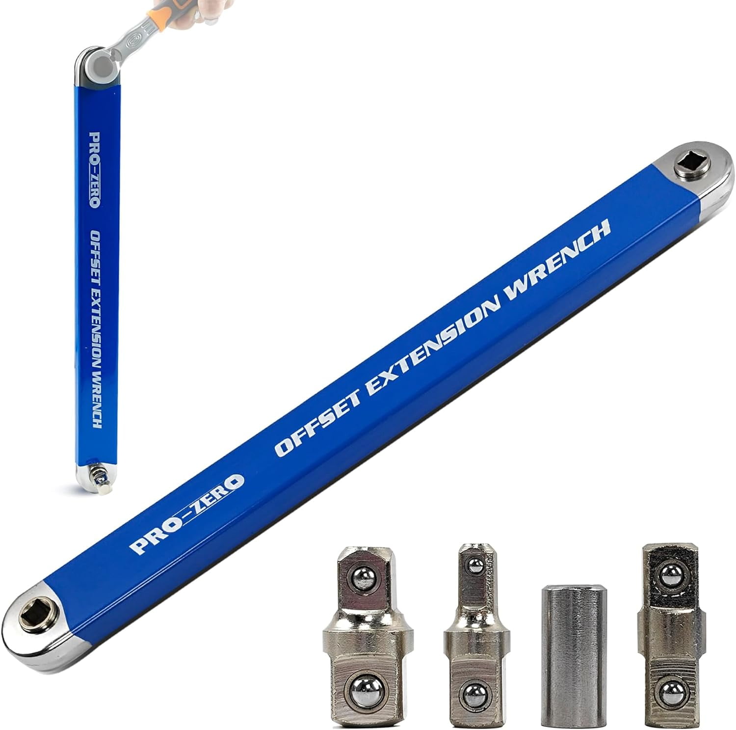 Impact Ready Offset Extension Wrench Tight Reach Wrench Set with 1/2" 1/4" and 3/8" Square Drive Adapters Universal Extensions for Small Place