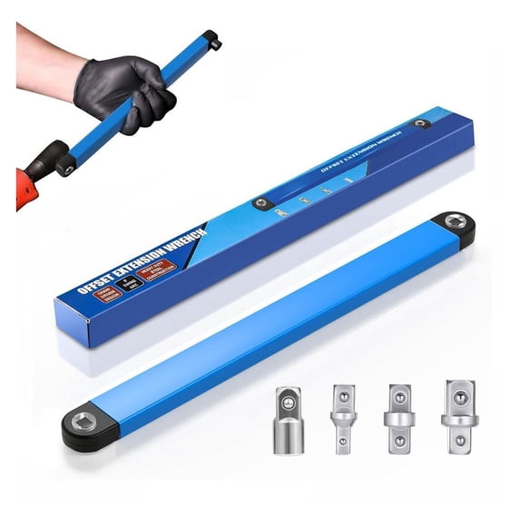 Impact Ready Offset Extension Wrench Set with 1/2", 3/8" & 1/4" Square Drive Adapters – Tight Reach Universal Extension Tool for Hard-to-Reach Spaces