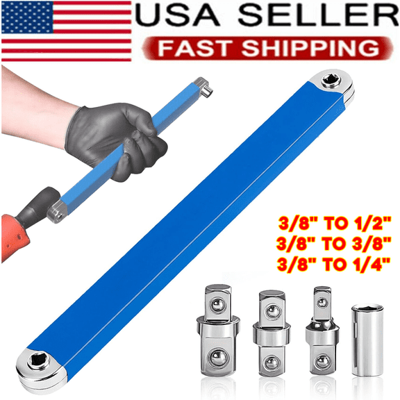 Impact Ready Offset Extension Wrench, Tight Spaces Extension Tool with 1/4, 3/8 and 1/2 Inch Square Drive Adapters for Hard-to-Reach Fasteners