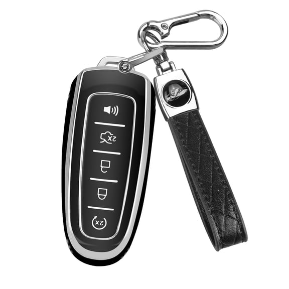 Impact-Resistant 360 Degree Full Protection TPU Smart Key Fob Cover with Metal Key Ring for Ford C-Max Edge Escape Expedition Explorer Flex Focus Taurus Lincoln MKS MKT MKX Navigator Models Armor Cas
