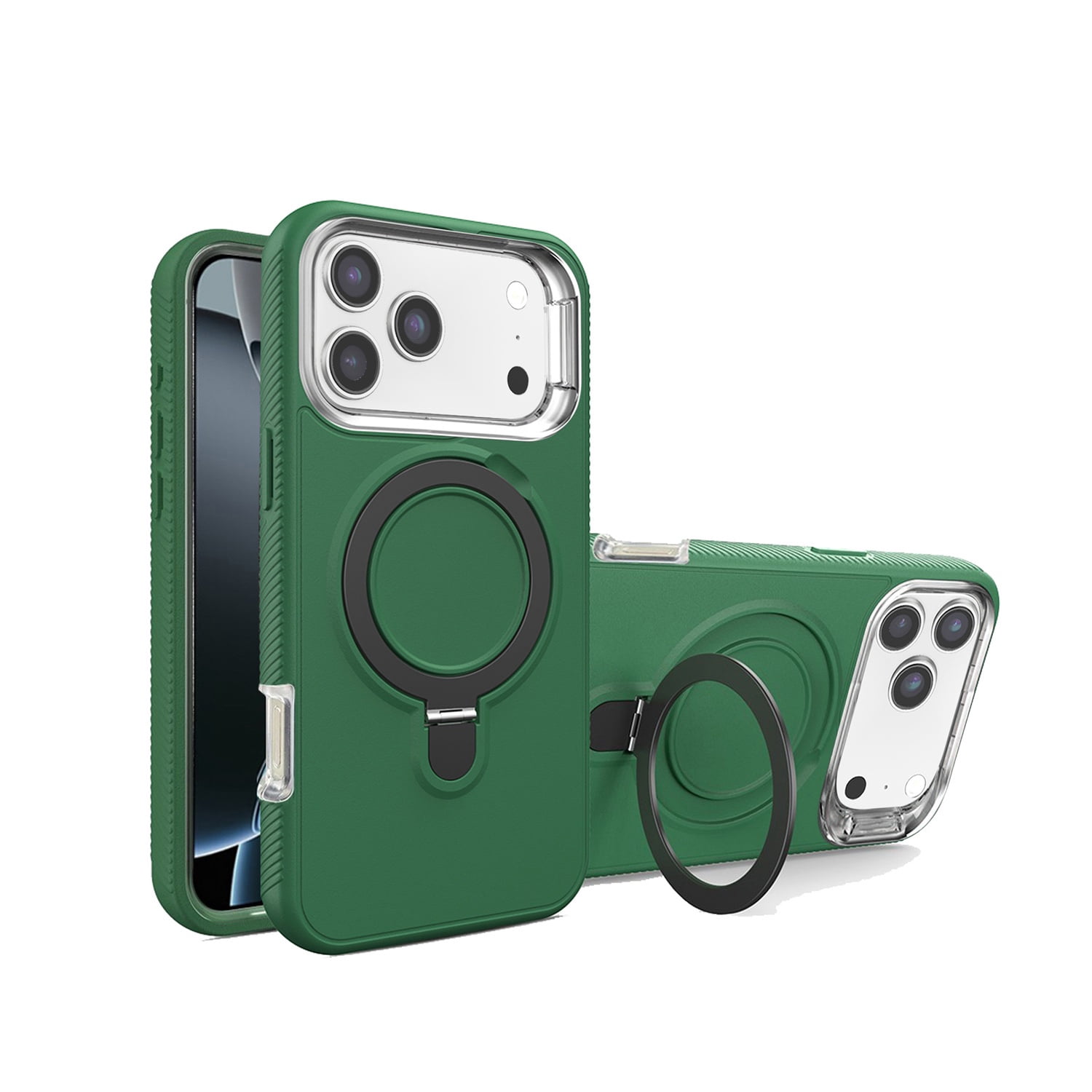Impact Resistant Cover with Stand and Wireless Charging Compatibility for iPhone 17 Pro Max - Dark Green