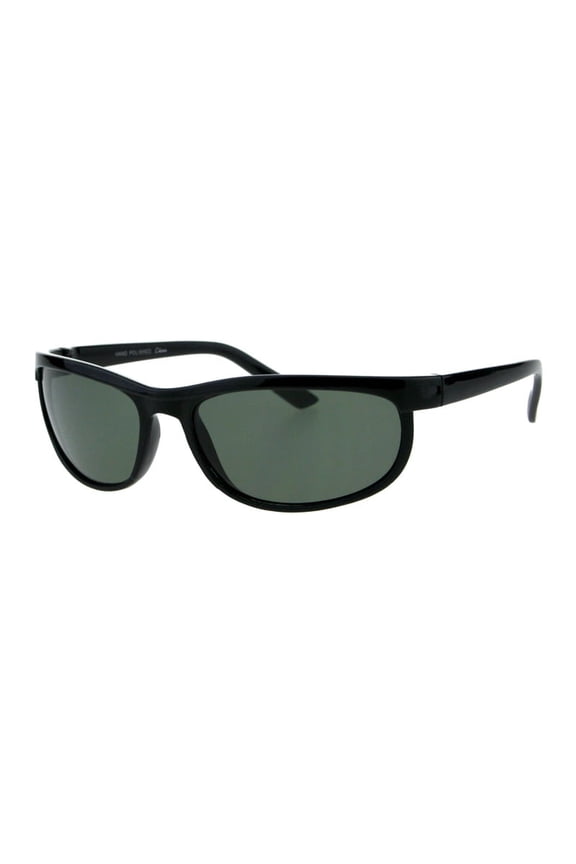 Impact Resistant Glass Lens Sunglasses Men's Oval Wrap Around Frame Black UV400