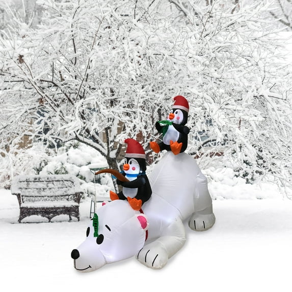 Impact Select 6 ft Christmas Inflatable Penguins Fishing on Polar Bear