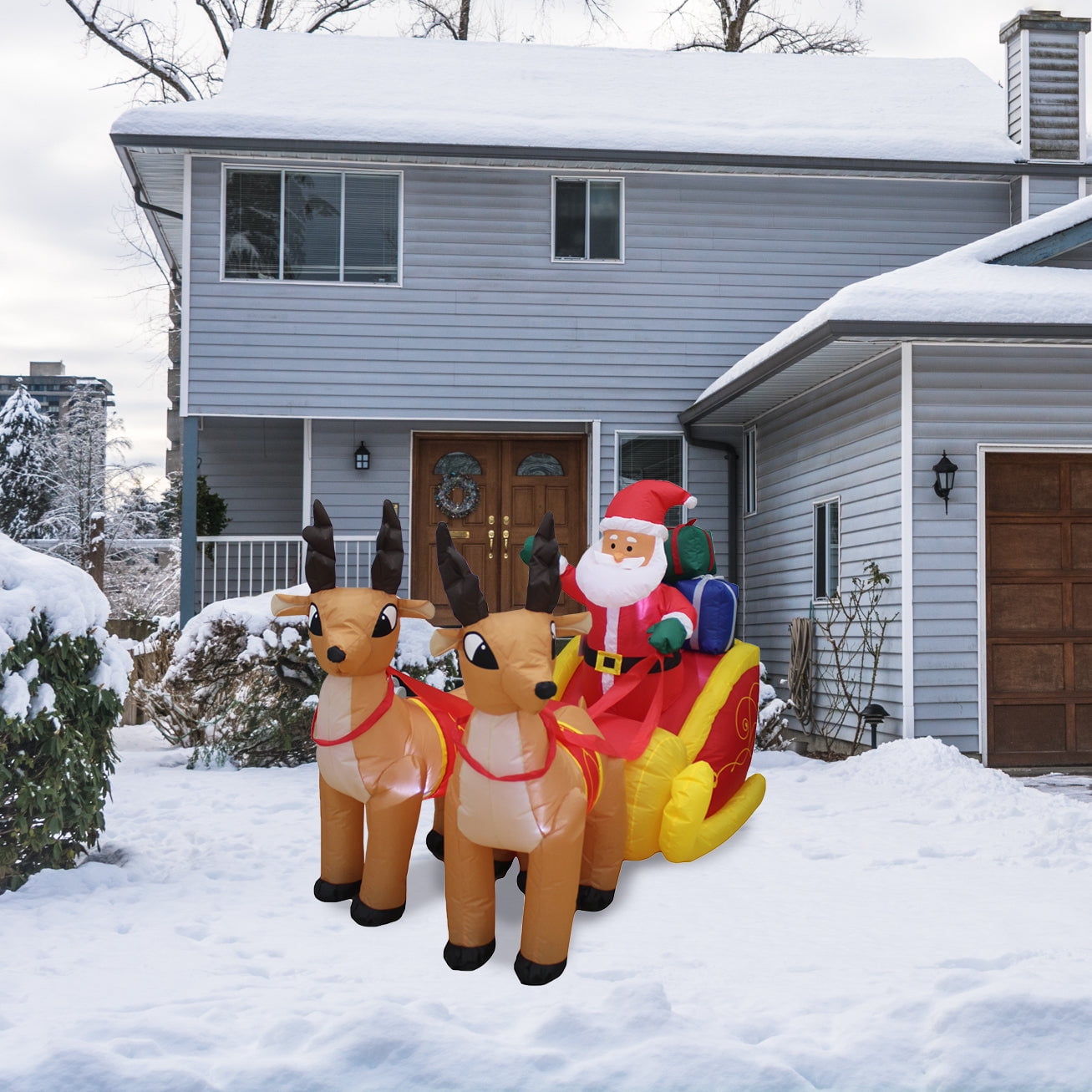 Impact Select Christmas Inflatable Outdoor Yard Decoration, 6 ft Santa on Sleigh with Reindeer