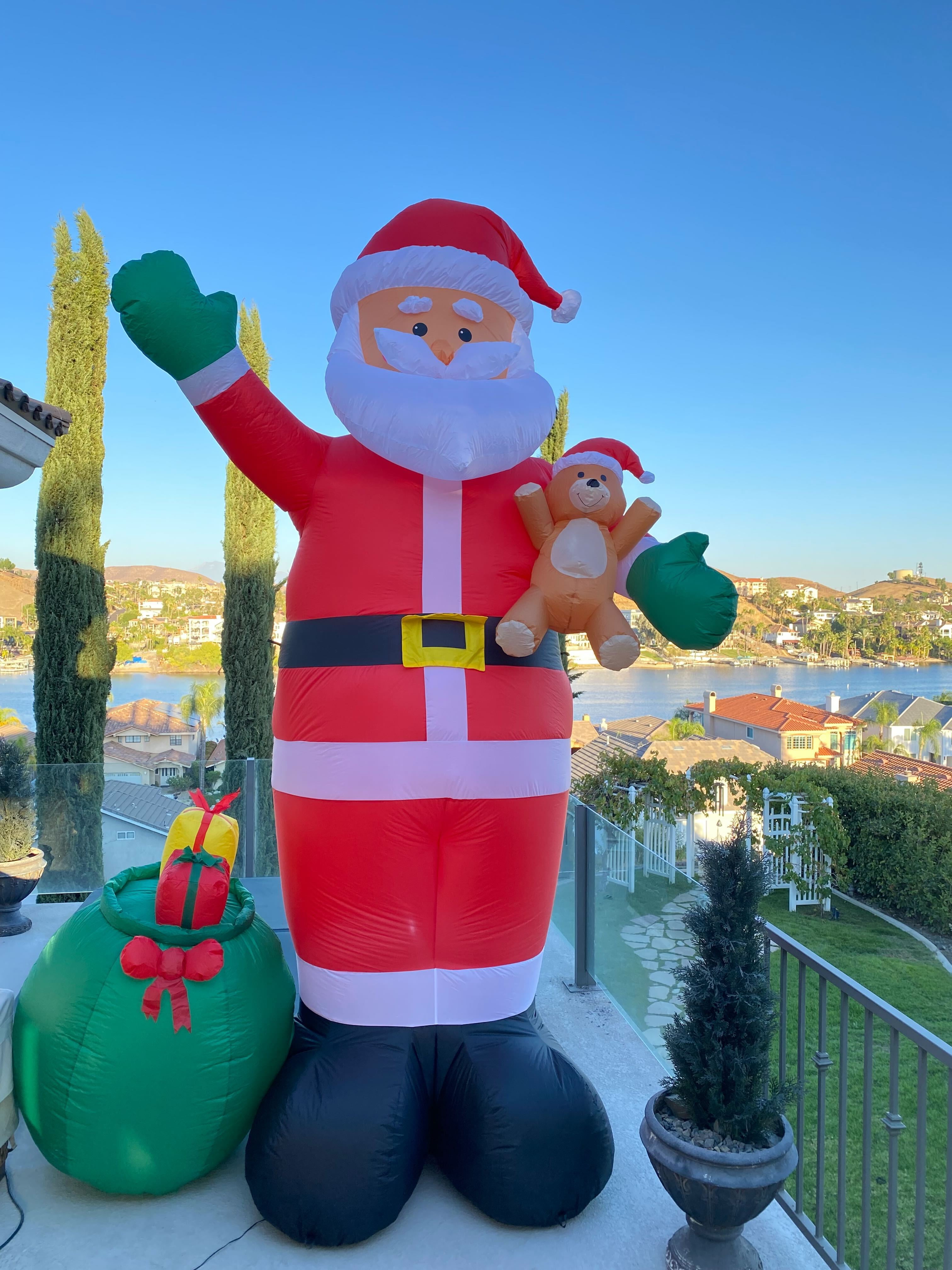 Impact Select Tall 11.8 ft Christmas Inflatable Santa Claus with Gift Bag and Teddy Bear for Xmas Holiday
