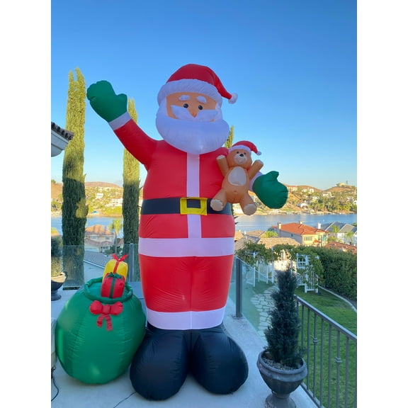 Impact Select Tall 11.8 ft Christmas Inflatable Santa Claus with Gift Bag and Teddy Bear for Xmas Holiday