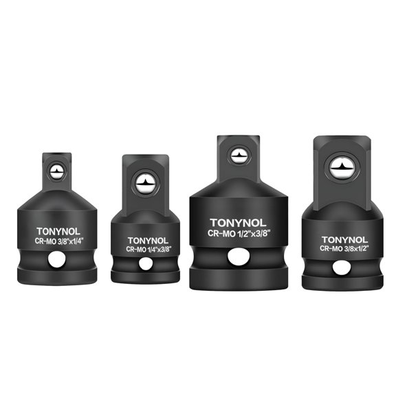 Impact Socket Adapter and Reducer Set,4pc,1/4", 3/8", 1/2" Drive Socket Adapter Set, Cr-Mo Steel,Enhances Impact Driver Conversions, For Auto and Construction Use.