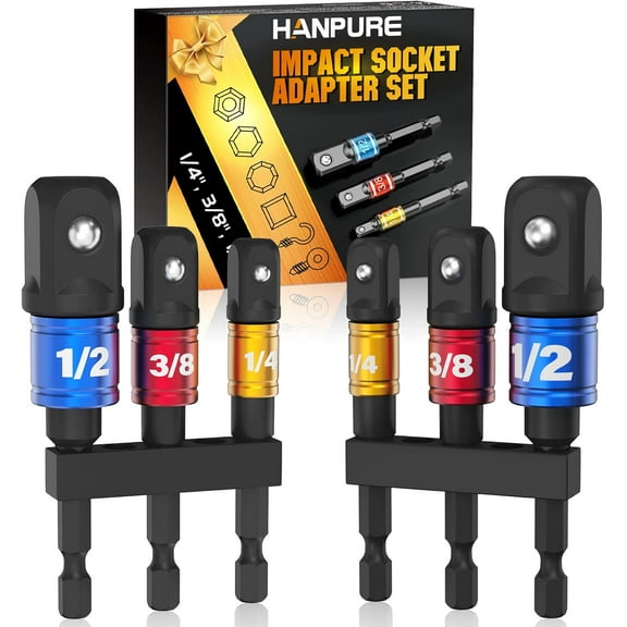 Impact Socket Adapter Set for Drill - Tools for Men Gadgets 1/4" 3/8" 1/2" Impact Grade Driver Bit Set Extension Bit with Holder Ratchet Wrench Nut Hex Drive Adapter Hand Power Accessories Cool Stuff