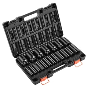Impact Socket Set, 1/2" 19 Piece Impact Sockets, Deep Socket, 6-Point Sockets, 1/2" Drive Set 3/8" to 1-1/2", Cr-V Rugged Constr